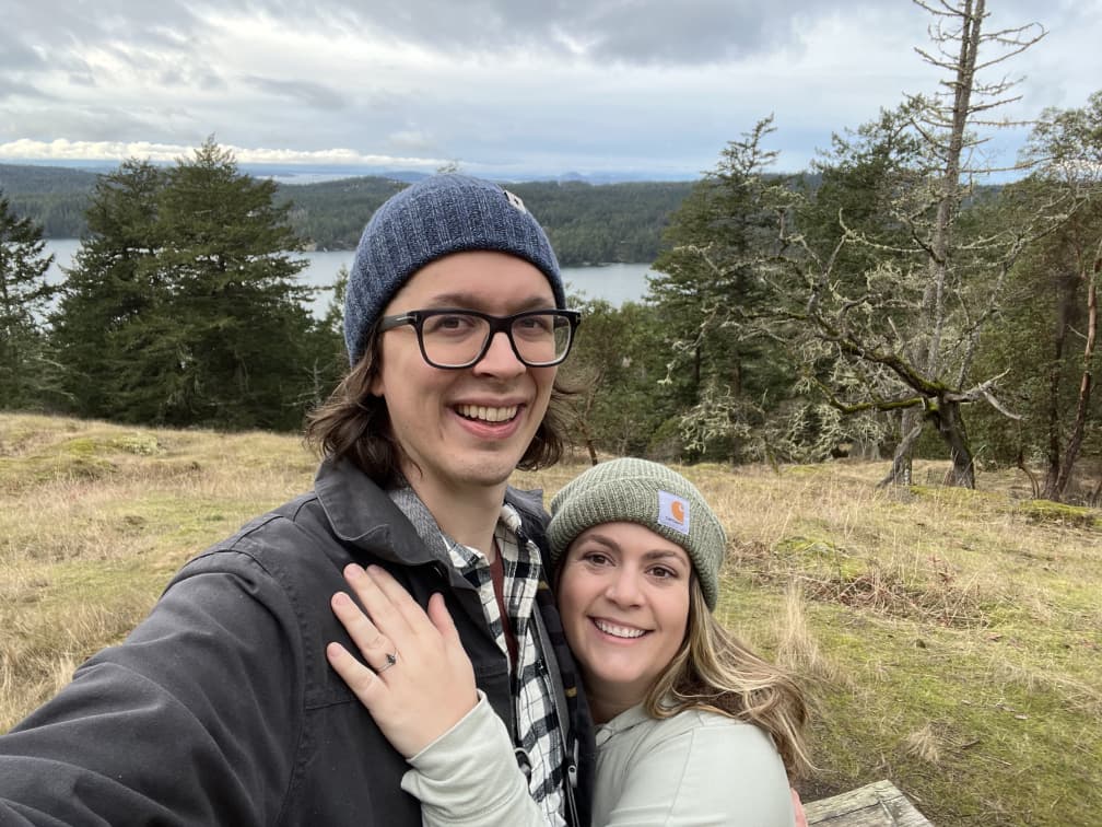 An nice photo of us on Orcas Island, flashing the new ring